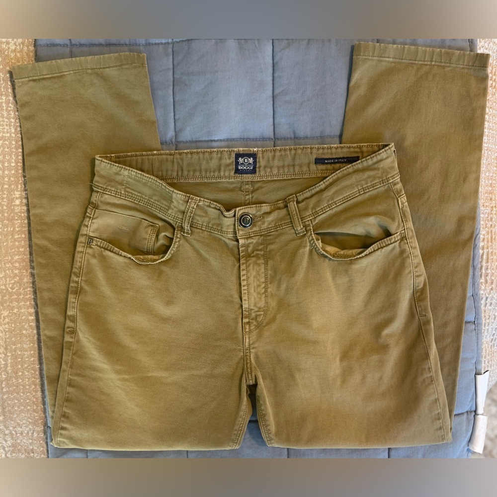 Boggi Milano Made in Italy Pants 32 Regular Claude Khaki Stretch Luxury Chinos